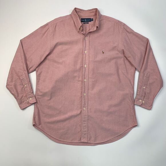 Vintage Ralph Lauren Shirt Men 16.5 Red Button Down Classic Fit Long Sleeve 90s - Picture 2 of 11